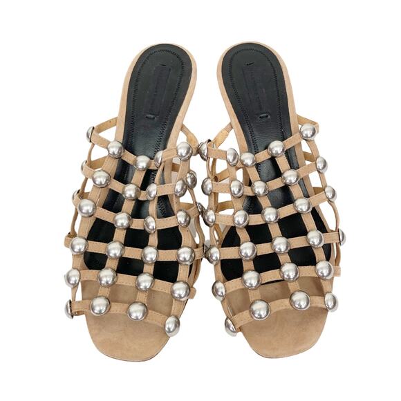 Alexander Wang Tan Caged Studded Heels Sz 40 - Picture 2 of 9